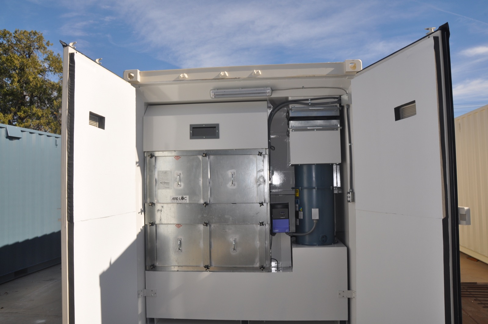 Air handling system at rear of container