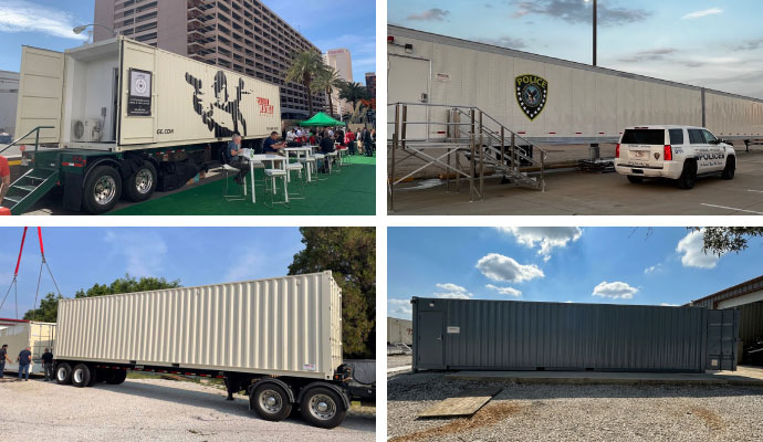 Collage of commercial and police mobile shooting range deployments and container installations
