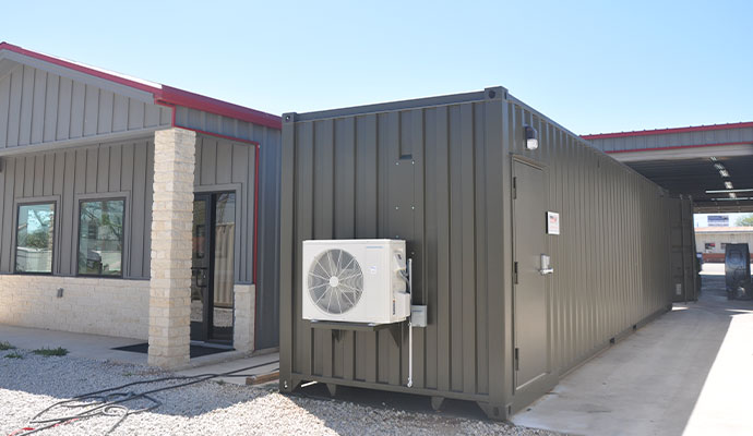 A dark green modular container range
