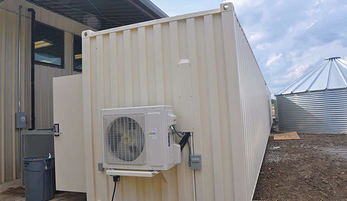 foot Double Groundhog modular container shooting range exterior with AC unit
