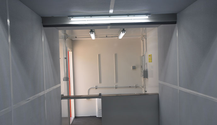 Interior view of a containerized shooting range
