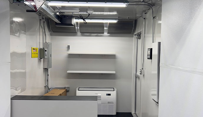 Interior view of a mobile tactical training container's control vestibule