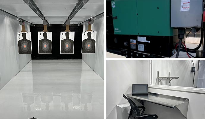 Mobile shooting range targets and control room area