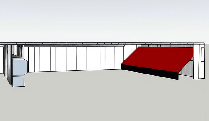 3D cross section rendering of a Panel Pro XL shooting range layout