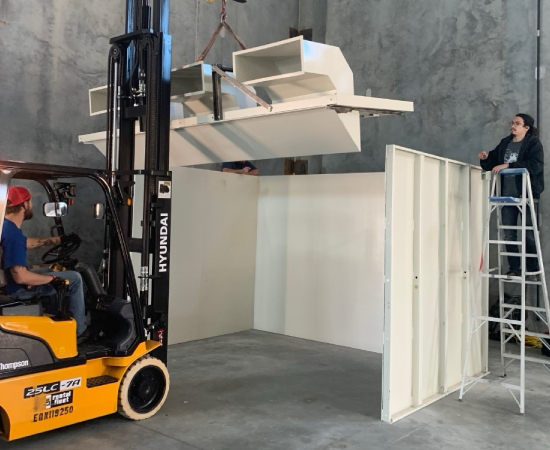 Forklift installing range component