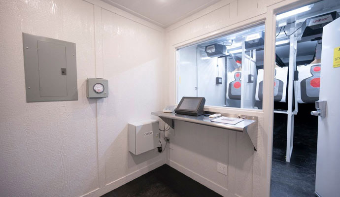 Indoor shooting range control room