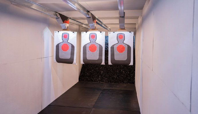 Indoor shooting range targets and bullet trap