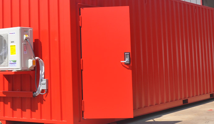 Red container mobile unit exterior