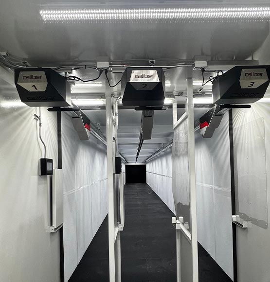 Interior view of the 25-yard firing lane in the Road King Mobile Range
