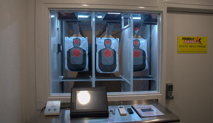Range safety officer control room viewing three shooting lanes