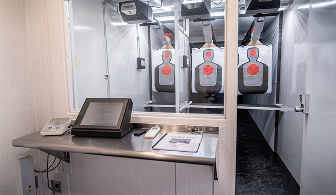 Shooting range control desk and lanes