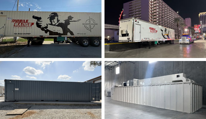 Collage of road runner, road king, container, and modular shooting range models