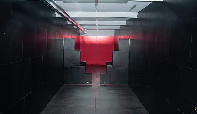 The interior of a firing range container