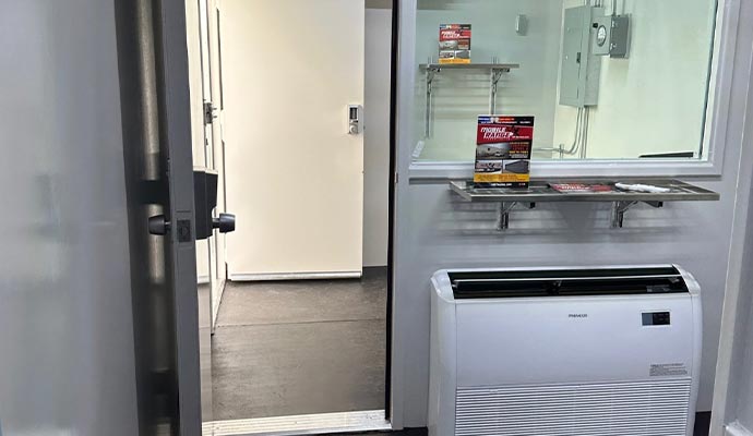 Workshop space with ventilation and monitoring equipment